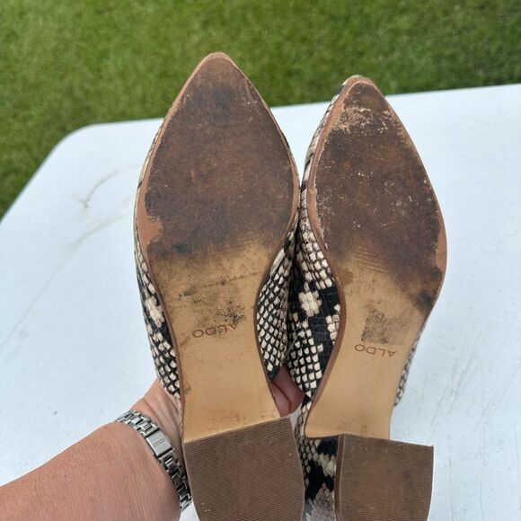 Aldo Black and Tan Mules with Snake Print - Picture 6 of 6